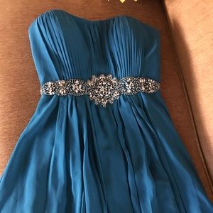 FLASH SALE Long flowy teal crystal bridesmaid or prom dress